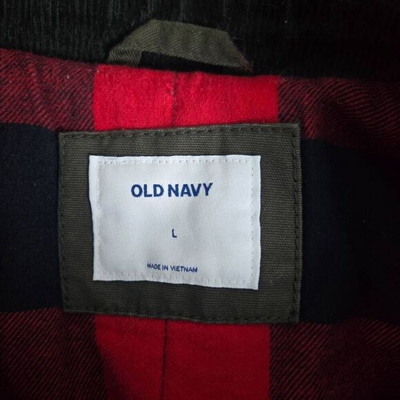 Old Navy Mens Button Up Canvas Chore Coat Sz Large Green Fleece Lined Barn Work - Picture 4 of 7